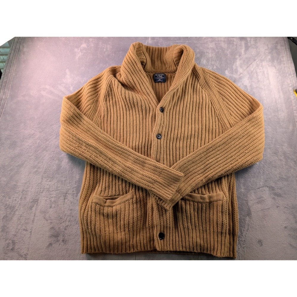 Abercrombie & Fitch Mens XXL Tan Wool Alpaca Blend Shawl Collar Cardigan Sweater